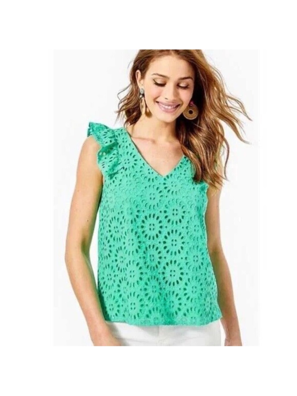 Lilly Pulitzer Lina eyelet ruffle sleeve v-neck blouse